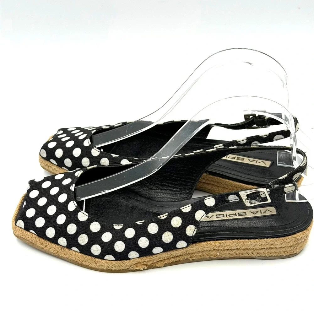 Via Spiga Polka Dot Square Toe Slingback Espadrille Sandals Women 7M 40s Retro